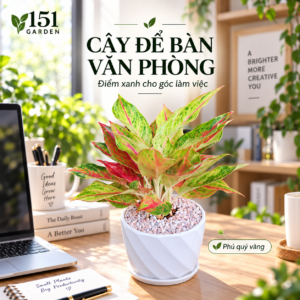 Cây phú quý vàng để bàn lá vàng kem pha xanh trồng chậu sứ