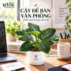 Trầu bà đế vương kim cương để bàn trồng trong chậu sứ