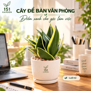 Cây lưỡi hổ để bàn trong chậu sứ trắng