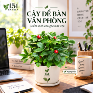 Chậu ngũ gia bì xanh trang trí bàn làm việc